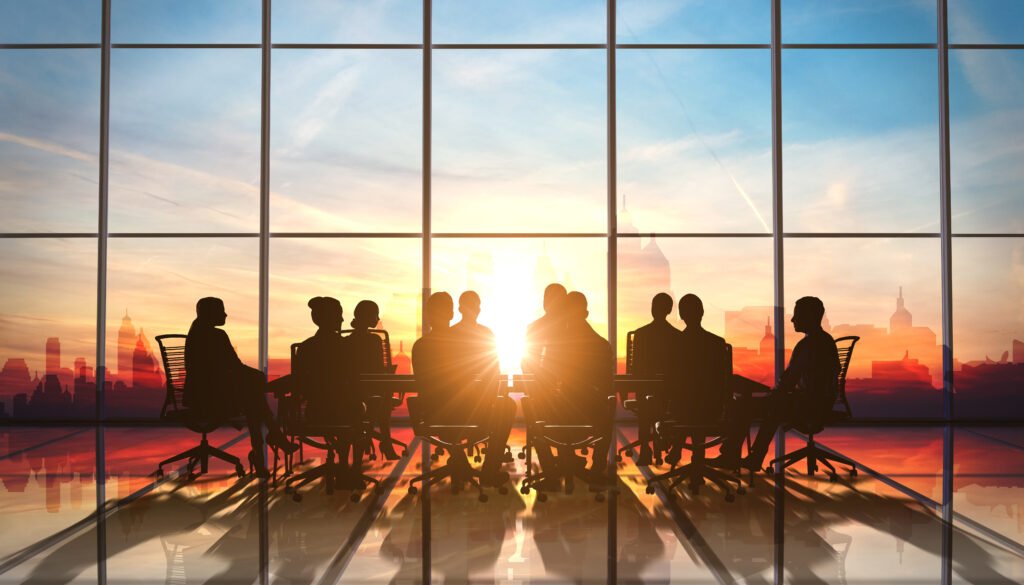 tax-exempt business association -management team in office silhouette